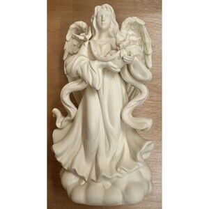 PartyLite Angel of Peace Angel Holding Ribbon with Doves Taper Candle Holder 8"